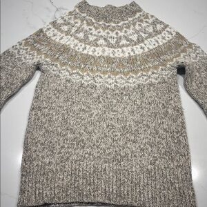 Loft Fair Isles wool blend sweater tan cream small long sleeve
